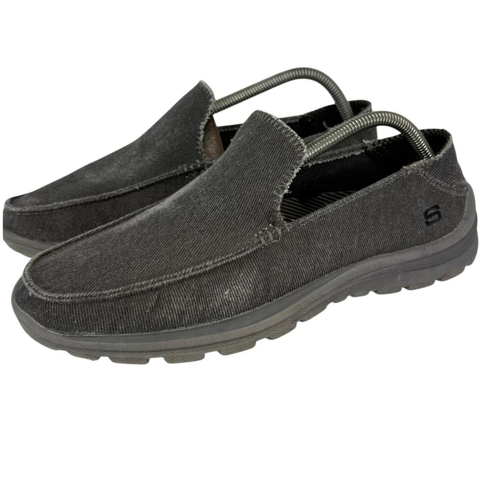 Skechers Relaxed Fit Memory Foam Mens 8 Gray Canvas Slip On Loafers